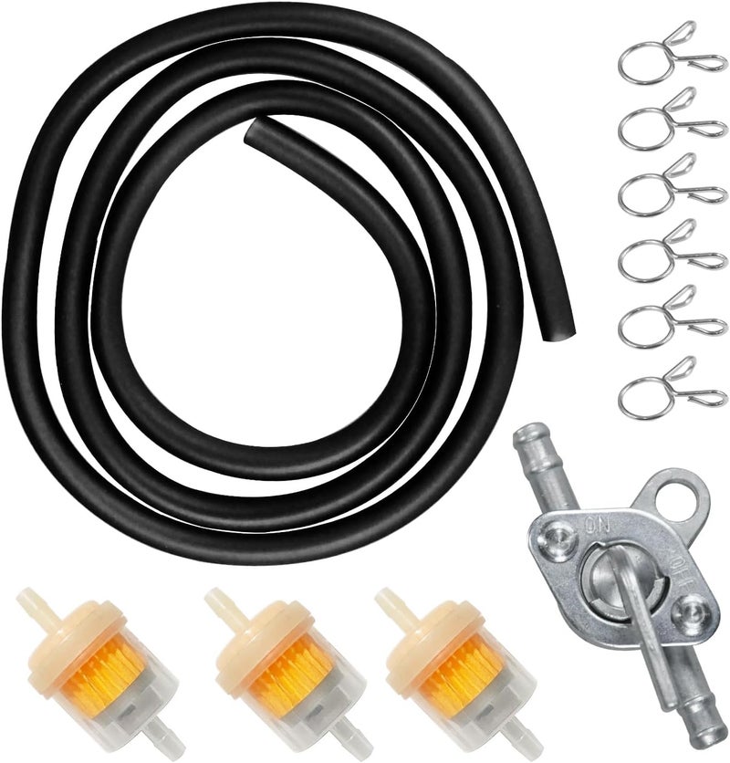 HOLATO Gas Fuel Line Hose Clamps Fuel Filters with Inline Shut Off Valve Petcock Set for 50cc 70cc 90cc 110cc 125cc 150cc Taotao Coolster Apollo Baja ATV Four Wheeler Dirt Pit Bike (BLACK) - Image 1